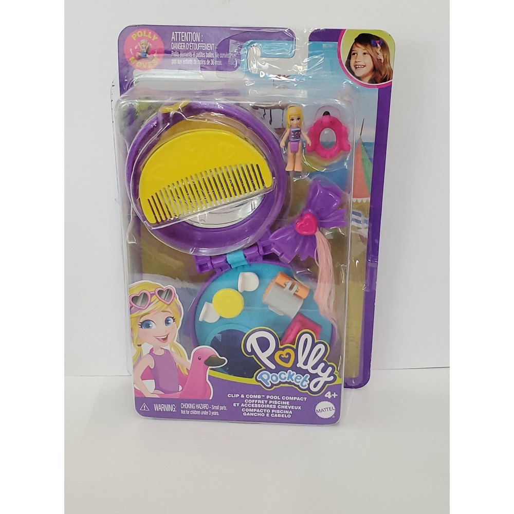 Polly Pocket Clip & Comb Pool Compact Playset Mattel GVM23 Purple Doll Acesories
